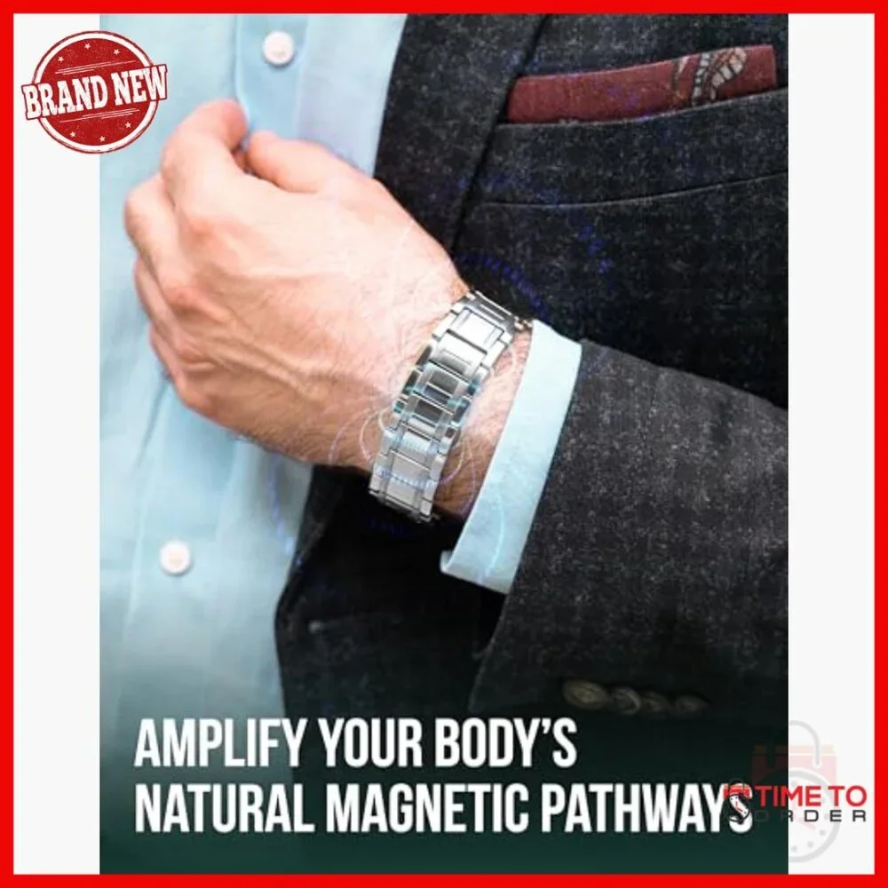 Men's Titanium Magnetic Bracelet Adjustable 9.1 Inch with Fold-Over Clasp